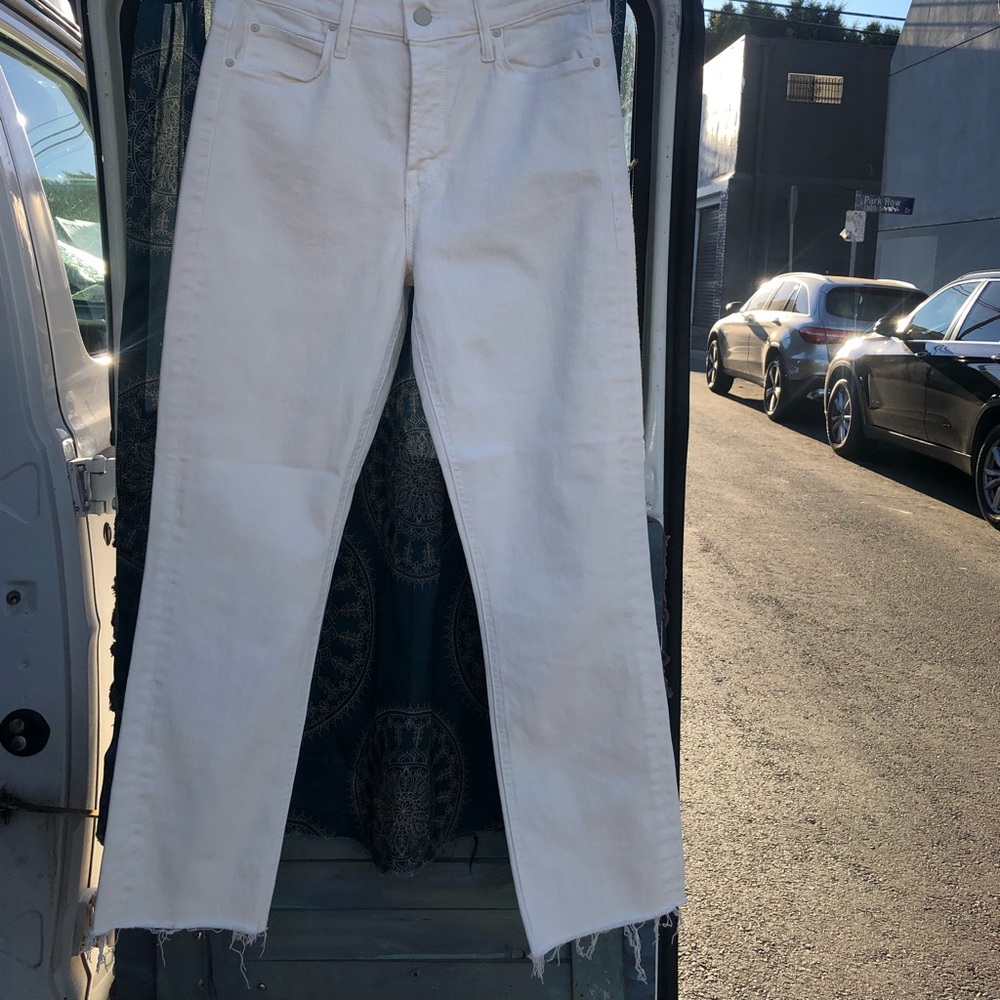 Mother  frayed cropped , cream colored, New one size 31, other 28